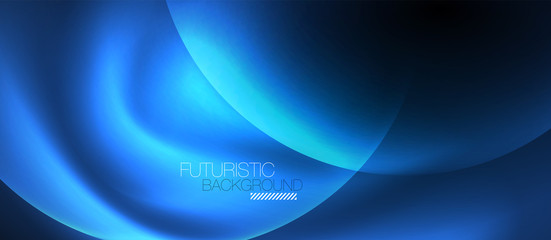Fototapeta na wymiar Blue neon bubbles and circles abstract background, futuristic magic techno design