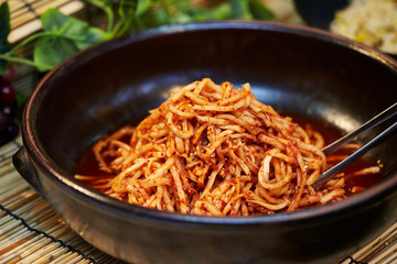 Korean spicy pickled daikon radish