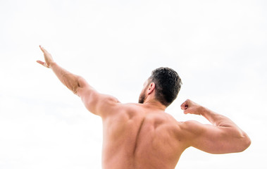 Sexuality and moving concept. Athlete with bare torso. Fitness and sport. Healthy lifestyle concept. muscular back man isolated on white. Man motivated ambitious likes win and success