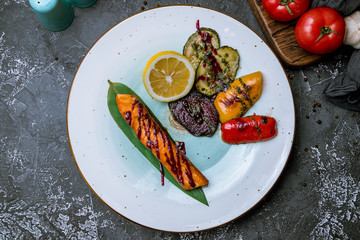 Salmon steak on the grill