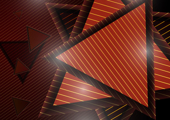 Abstract modern geometric composition with decorative triangles. Striped triangles and striped dark background.