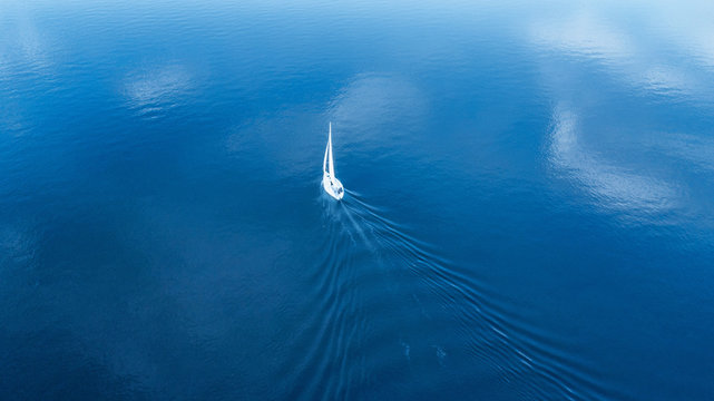 luxury yacht sailing on opened sea. aerial view. drone shot. picture with space for text
