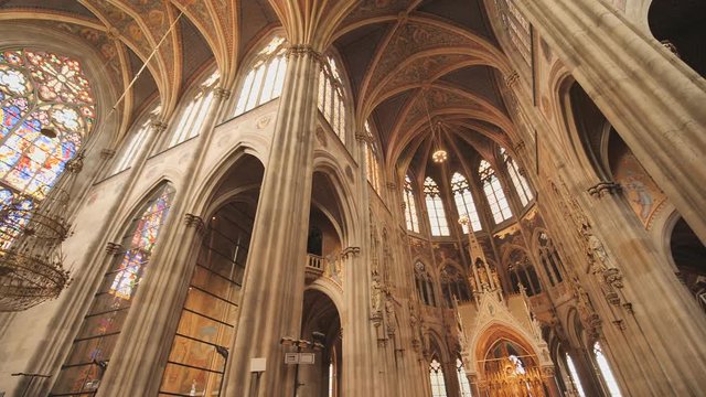 Votive Church, neo-gothic church, the second-tallest church in Vienna. The interior of the church inside.
