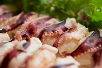 Boiled octopus sushi at buffet