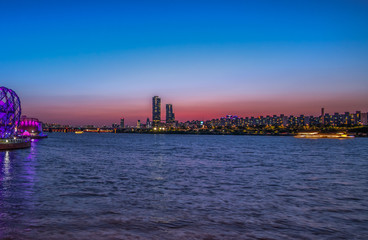 han river in twilight at seoul city south korea