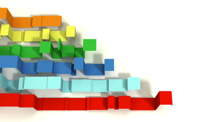 Fototapeta premium Horizontal Graph of Multi Colored 3D Illustrated Geometric Ribbons on a White Background. Negative Space.