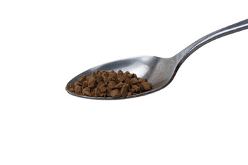 Instant granulated coffee in a spoon isolated on white background top grade