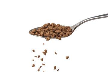 Instant granulated coffee in a spoon isolated on white background top grade