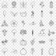 Forest icons set. Outline style of 36 forest vector icons for web for any design