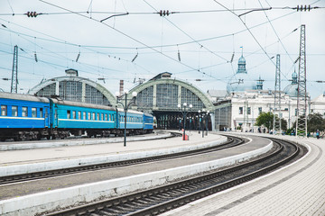 Fototapeta premium train at railway station. platform
