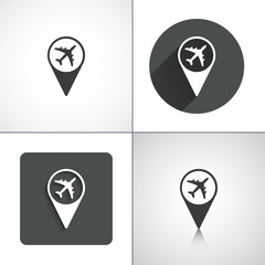 Location airplane icon. Set elements for design. Vector illustration.