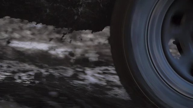 Car Tire Stuck In Deep Mud Spinning Very Fast Getting Out Slow Motion 4k