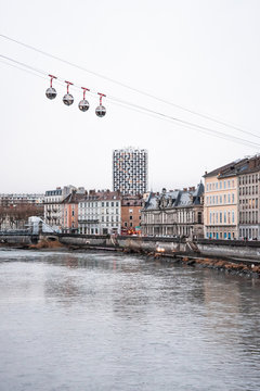 Grenoble-Bastille cable car over the Isere river, Grenoble, Auvergne-Rhone-Alpes, France