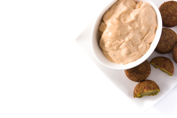 Falafel on a plate isolated on white background. Top view. Copyspace