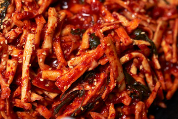 Korean spicy marinated radish pickles