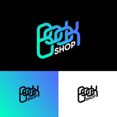 Book shop logo. Logo for online book store or online library. UI, web icon. Lettering on a dark backgrounds.