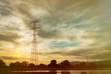 Fototapeta premium High-voltage tower in the field