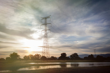 High-voltage tower in the field