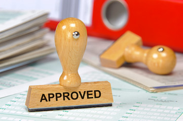 Approved printed on rubber stamp