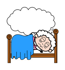 Sleepign and Dreaming - Old Woman Cartoon Granny Vector Illustration