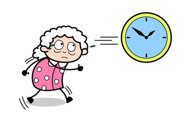 Time Run Out - Old Woman Cartoon Granny Vector Illustration