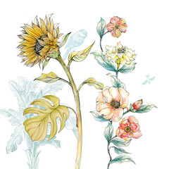 Beautiful watercolor flowers for your design and greeting cards for the holiday