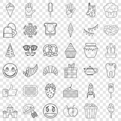Dessert icons set. Outline style of 36 dessert vector icons for web for any design