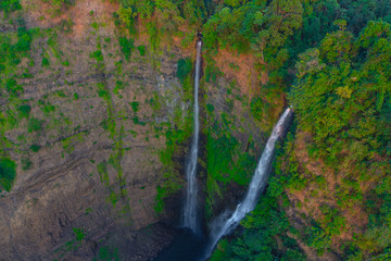 Tad Fan waterfall in The deep forest in Southern of Laos 