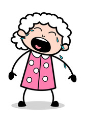 Crying Loudly - Old Woman Cartoon Granny Vector Illustration