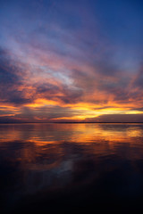 Twilight sky with color cloud at the lake.