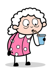 Energy Drink - Old Woman Cartoon Granny Vector Illustration