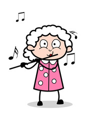 Playing Flute - Old Woman Cartoon Granny Vector Illustration