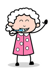 Teeth Cleaning - Old Woman Cartoon Granny Vector Illustration