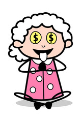 Greed of Money - Old Woman Cartoon Granny Vector Illustration