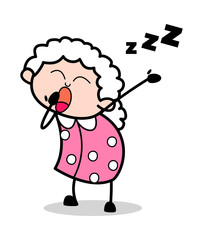 Yawning - Old Woman Cartoon Granny Vector Illustration