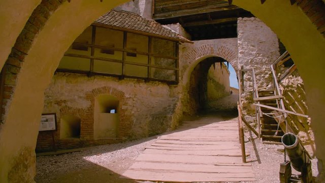 Medieval castle with empty streets in transylvania