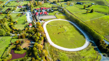 Small farm with the horse track on the foreground. Auckland, New Zealand