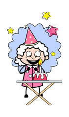 Surprise Birthday Party - Old Woman Cartoon Granny Vector Illustration