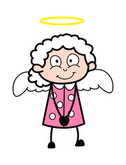 Happy Angel - Old Woman Cartoon Granny Vector Illustration