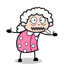 Zipper Mouth - Old Woman Cartoon Granny Vector Illustration
