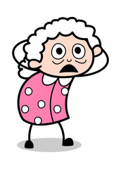 Terrified - Old Woman Cartoon Granny Vector Illustration