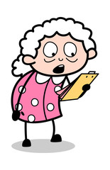 Surprised After Read the Notice - Old Woman Cartoon Granny Vector Illustration
