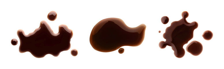 Set of delicious soy sauce on white background, top view