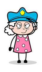 Lady Officer Saluting - Old Woman Cartoon Granny Vector Illustration