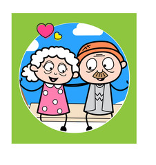 Happy Old Couple - Old Woman Cartoon Granny Vector Illustration