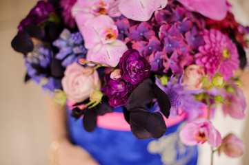Close up of bouquet in hat box