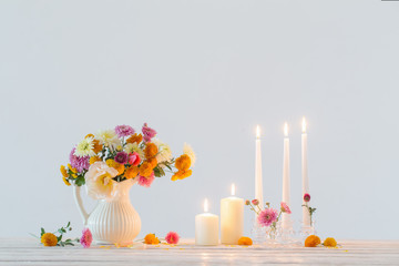 still life with  chrysanthemum and candles