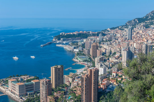 Aerial view of cityscape with coastline