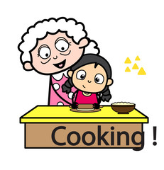 Teaching Cooking - Old Woman Cartoon Granny Vector Illustration
