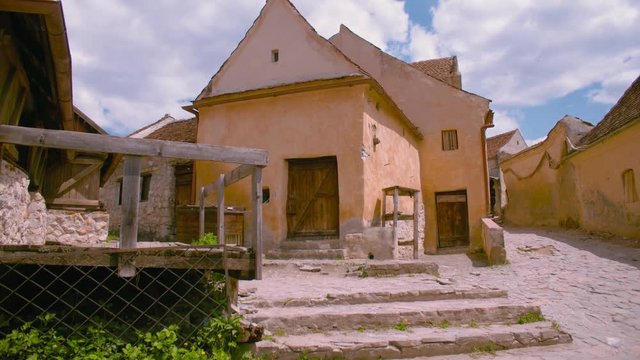 Old medieval town village from middle ages in transylvania with empty streets and houses